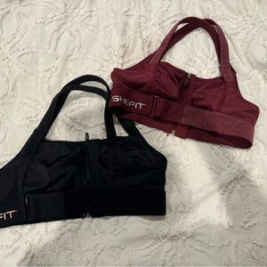 SHEFIT Black and Burgundy Adjustable Support Sports Bras - Front Zip